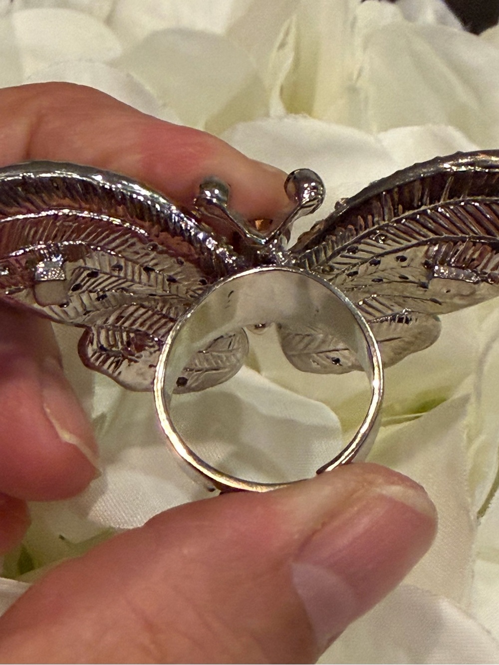 Oversized Rhinestone Butterfly Statement Cocktail Ring - Adjustable - Picture 2 of 16